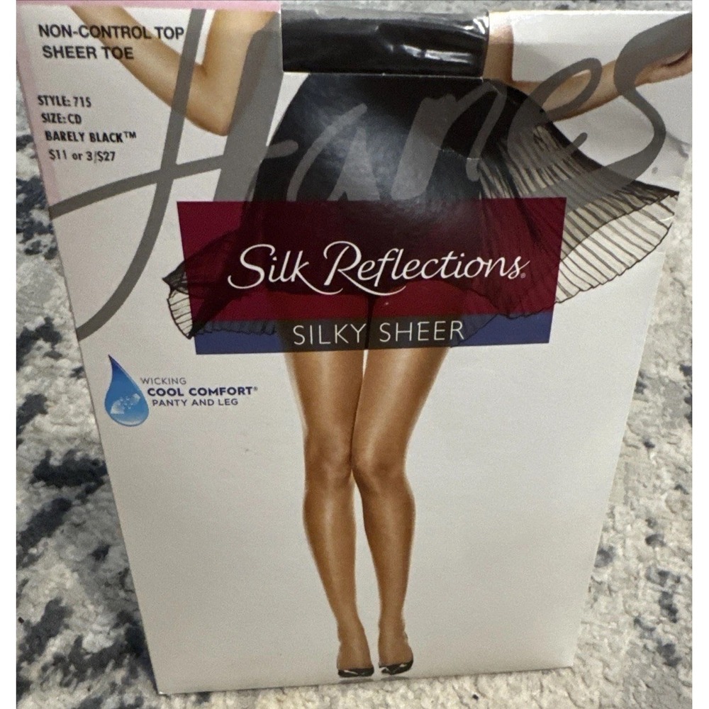 Hanes Hose Silk Reflections Silky Sheer Control Top Barely Black Size C/D